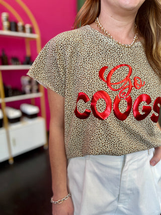 Red Go Coog's Leopard Edgy Tee