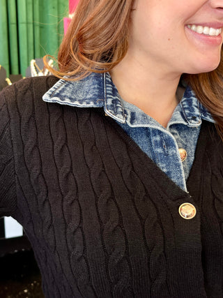 Black Knit & Denim Layered Top