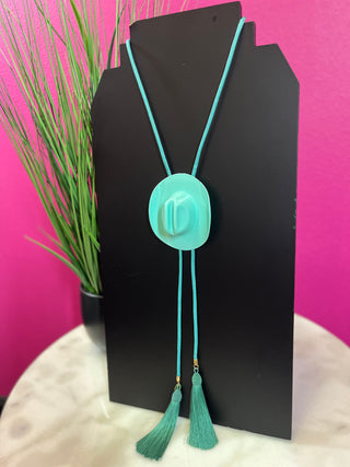 Turquoise Cowboy Hat Bolo Necklace