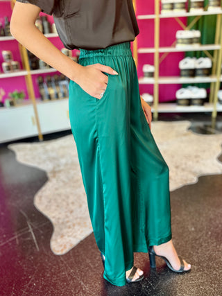 Forest Green Satin Wide Leg Pants