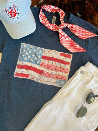 American Flag Quilt Printed Navy Tee