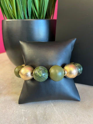 Olive & Gold Ball Stretch Bracelet