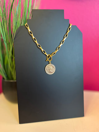 Gold Crystal Coin Chain Toggle Necklace by Yochi