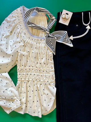 White & Black Polka Dot Peplum Top