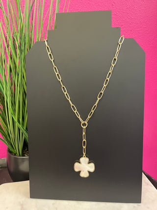 Mother of Pearl Cross Lariat Necklace
