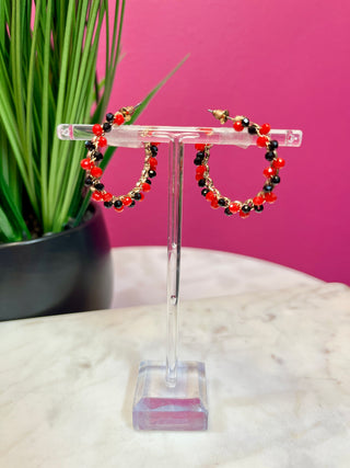 Red & Black Twist Beaded Hoop Earring