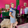 Royal Blue Striped Half Zip Dress