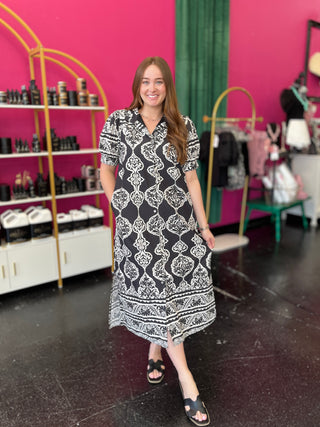 Black & Ivory Print Maxi Dress