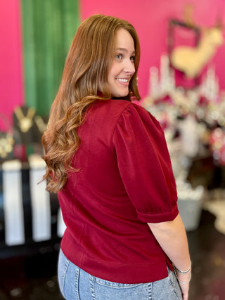 Maroon Essentials Puff Sleeve Top