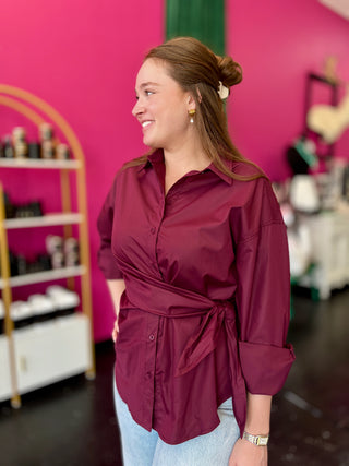 Maroon Longsleeve Wrap Top