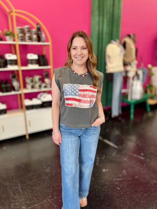 American Flag Quilt Printed Tank
