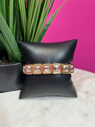 Gold & Square Crystal Stretch Bracelet