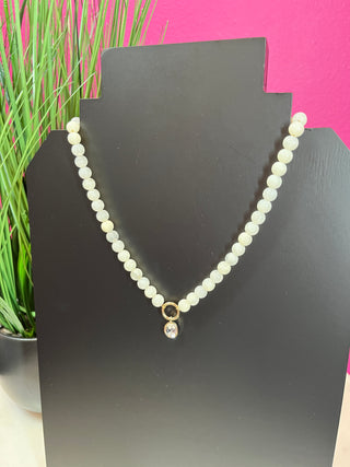 Milky White Ball Bead & Crystal Necklace