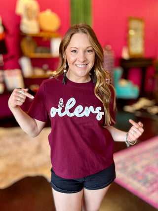 Oilers Puff Print Maroon Tee