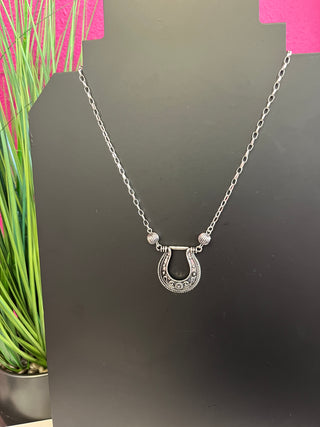 Silver Stamped Horseshoe Link Necklace