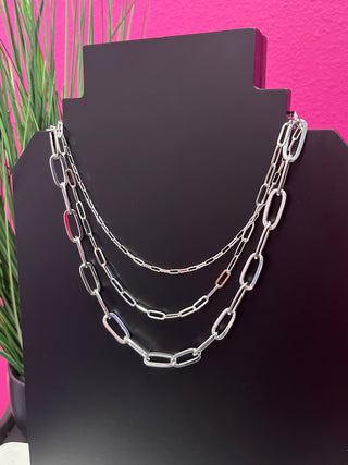 Silver Chain Link 3 Necklace Set