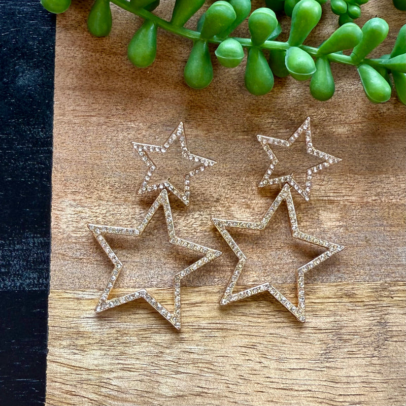 Gold Crystal Double Star Earrings