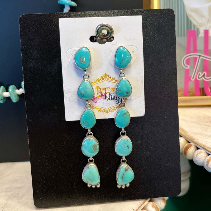 5 Stone Authentic Turquoise Earrings
