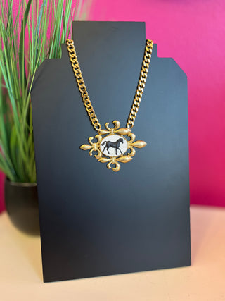 Gold Fleur de Lis Horse Medallion Necklace by Yochi