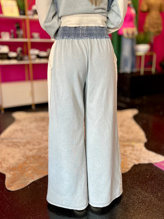 Denim & Sage Color Block Wide Leg Pant