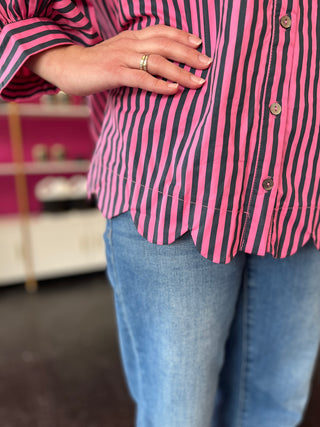 Pink & Navy Striped Neck Tie Top