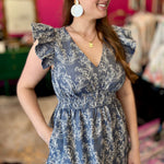 Denim & White Floral Print Dress