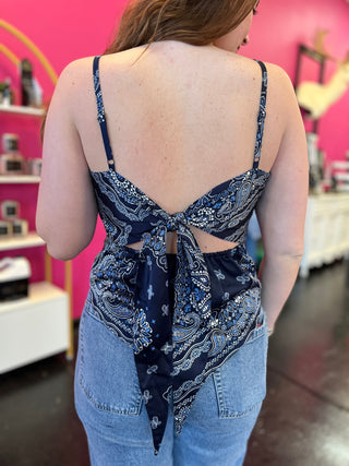 Navy Bandana Baby Scarf Tie Back Top