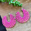 Hot Pink Woven Big Circle Hoop Earrings