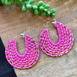 Hot Pink Woven Big Circle Hoop Earrings