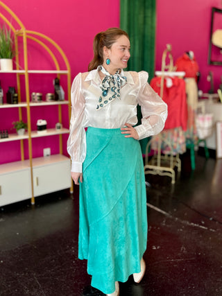 Turquoise Faux Suede Maxi Skirt