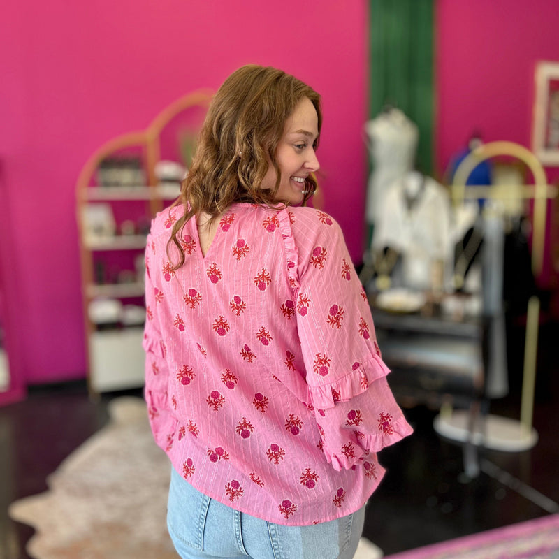 Pink & Red Print Longsleeve Top