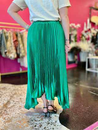 Emerald Green Pleated Asymmetrical Skirt