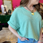 Seafoam Waffle VNeck Top