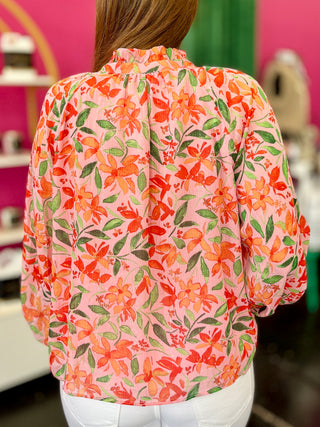 Pink & Green Floral Chiffon Top