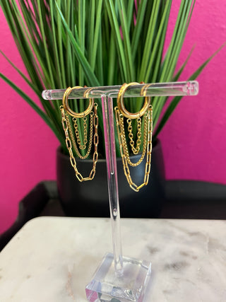 Vianne 18K Gold Multi Chain Drop Earrings - Water Resistant