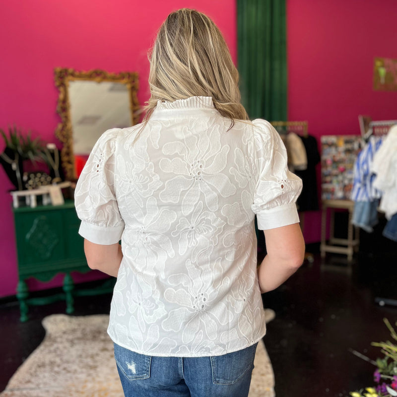White Floral Embroidery Top