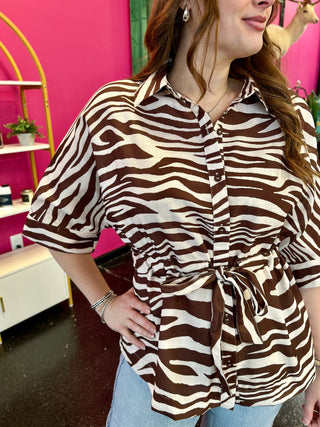 Cream & Brown Zebra Top