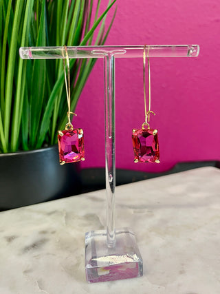 Too Chic Rectangle Hot Pink Crystal Earrings