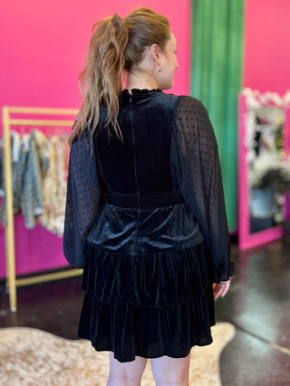 Black Velvet & Lace Tiered Dress