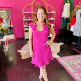 Hot Pink Ruffle Sleeve Dress