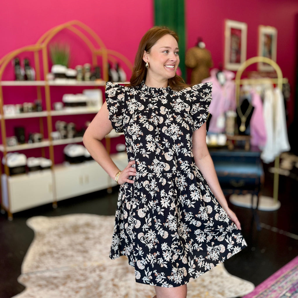 Cannon Black & Ivory Floral Printed Dress