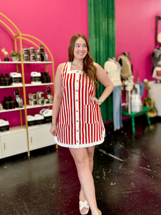 Red & White Striped Sleevless Dress