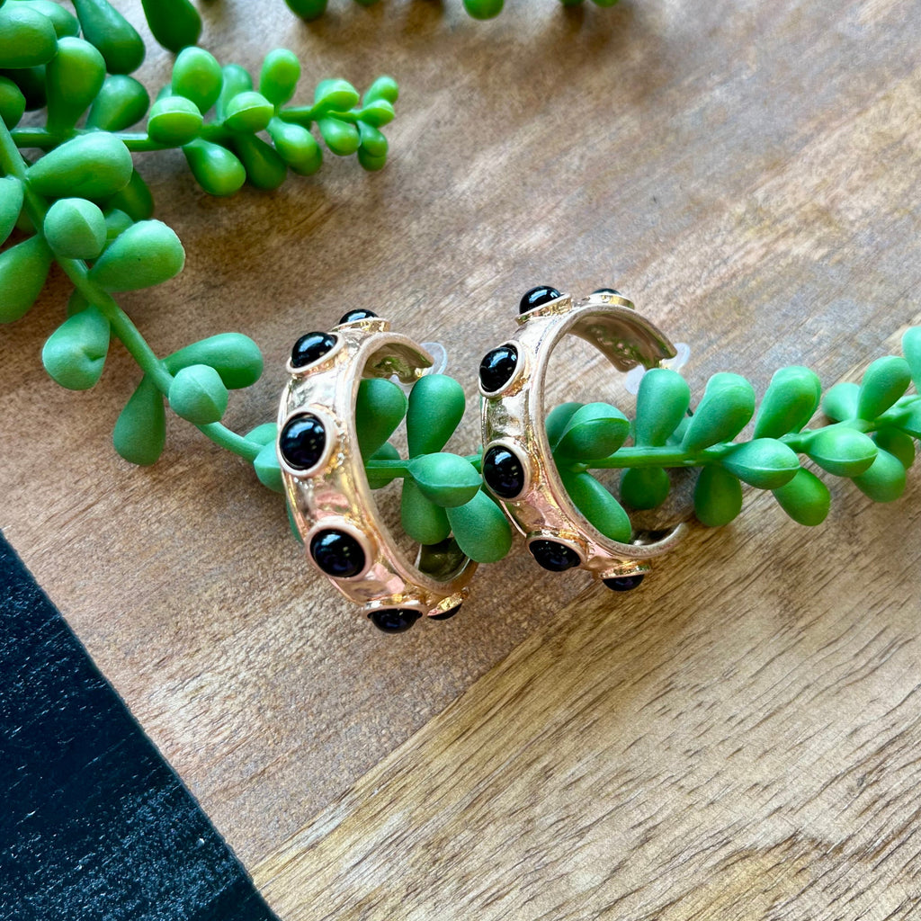 Gold & Black Stone Hoops