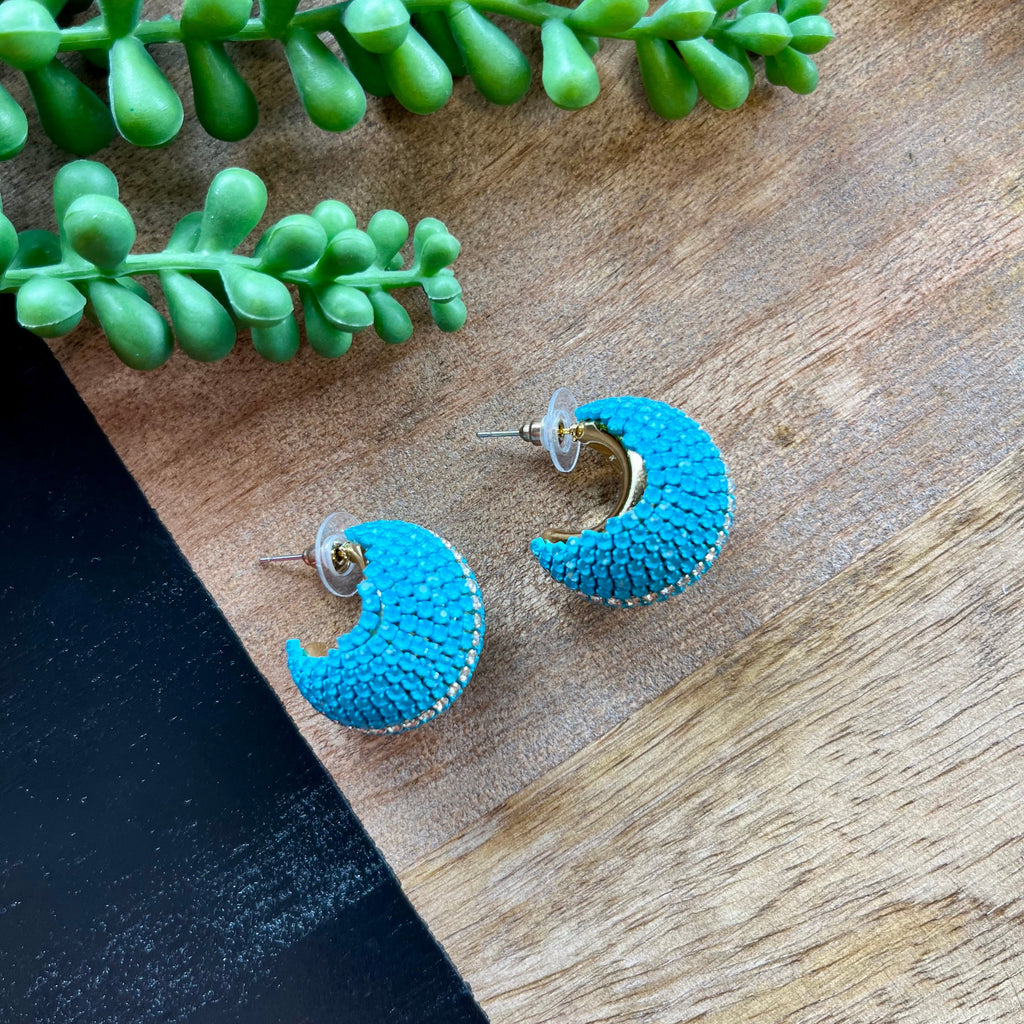 Blue Crystal Wide Sm Hoop Earrings