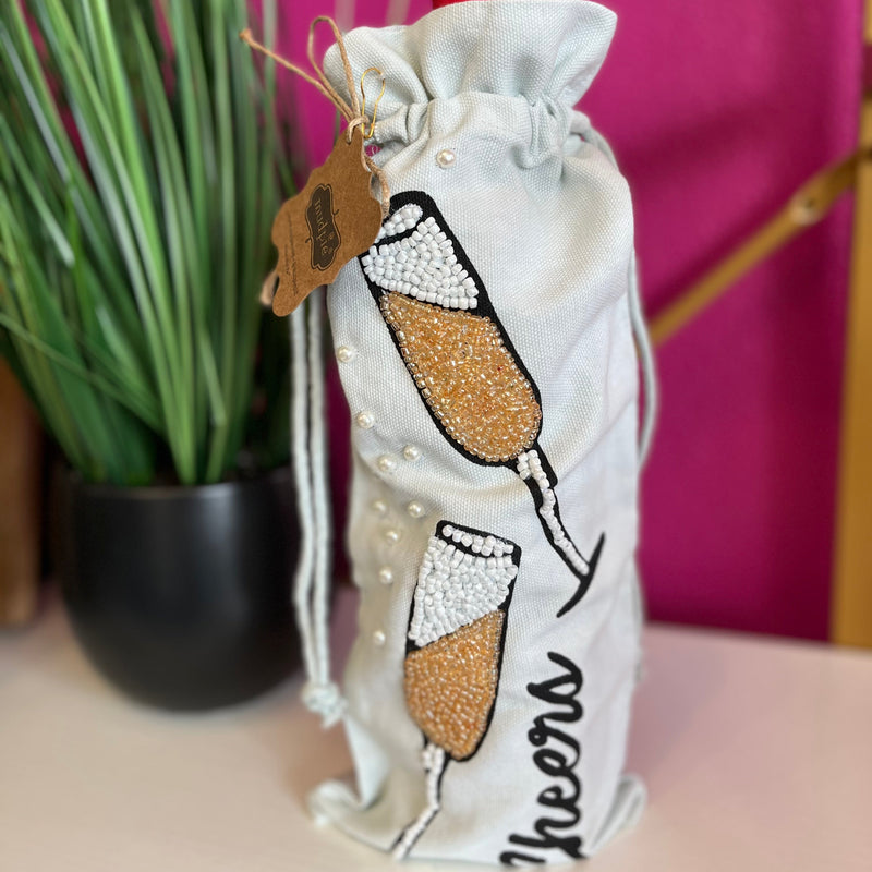Beaded Champagne Glass Wine Bag