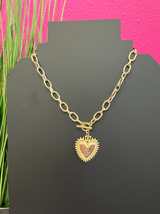 Gold Spiked Heart Chain Necklace