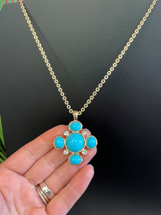 Gold & Turquoise Diamond Cross Necklace