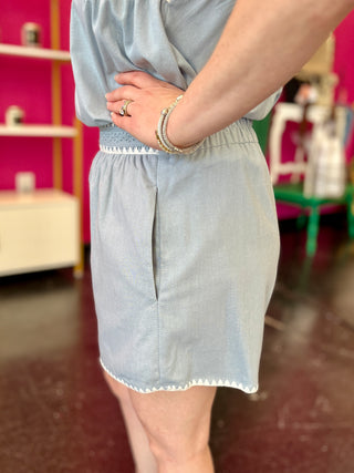 Denim Blue Linen Mix Shorts
