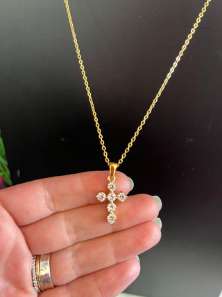 Raimon Gold & Crystal  Dainty Cross Necklace - Water Resistant