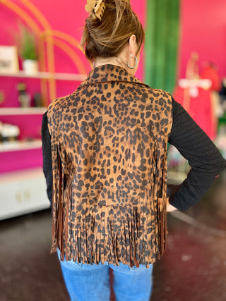 Ella Leopard Suede & Fringe Vest